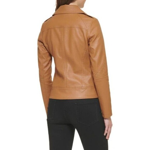 Guess Women's Cinnamon Asymmetric Faux Leather Zipper Moto Jacket Size L NWT - Picture 2 of 2